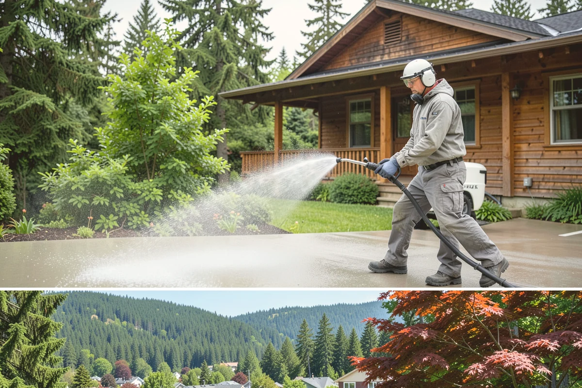 Strip Mall Cleaning in Index, Snohomish County, WA - A spring and fall cleaning cycle keeps a strip mall presentable through the Northwest's wettest and busiest stretches.