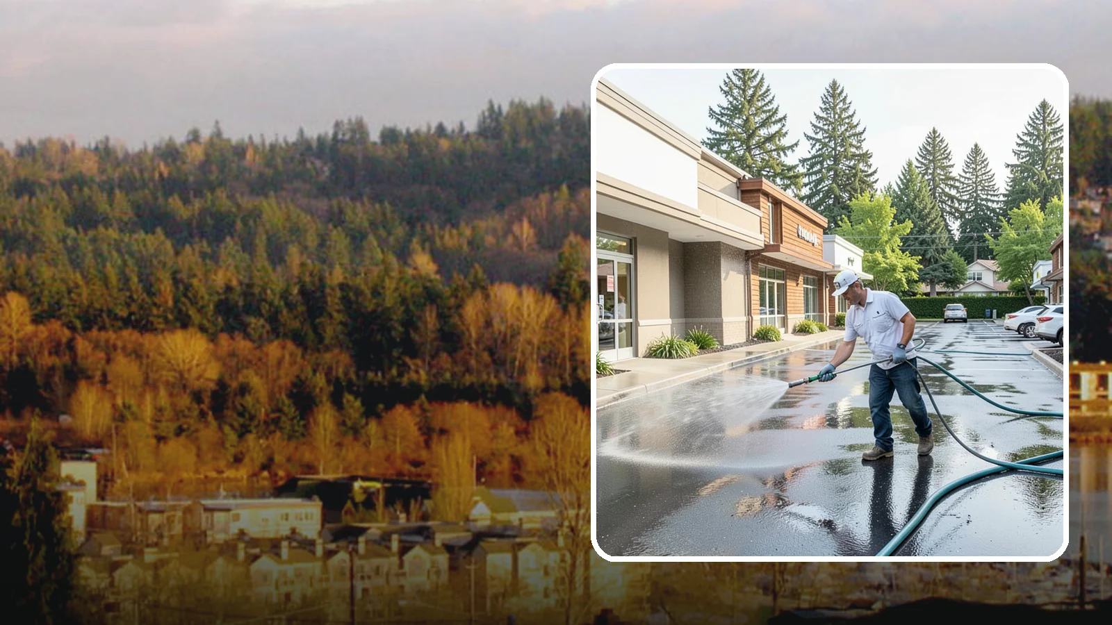 Strip Mall Cleaning in Kenmore, King County, WA - Coordinated exterior cleaning for strip malls and plazas that unifies storefronts, sidewalks, and parking fronts under one clean...