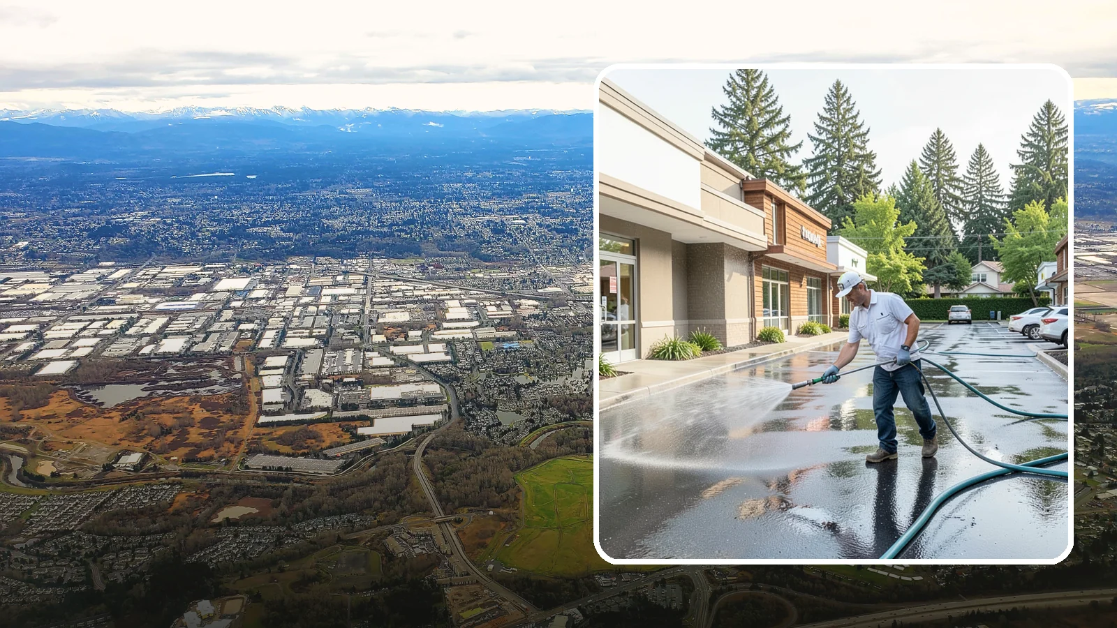 Strip Mall Cleaning in Kent, King County, WA - Coordinated exterior cleaning for strip malls and plazas that unifies storefronts, sidewalks, and parking fronts under one clean...