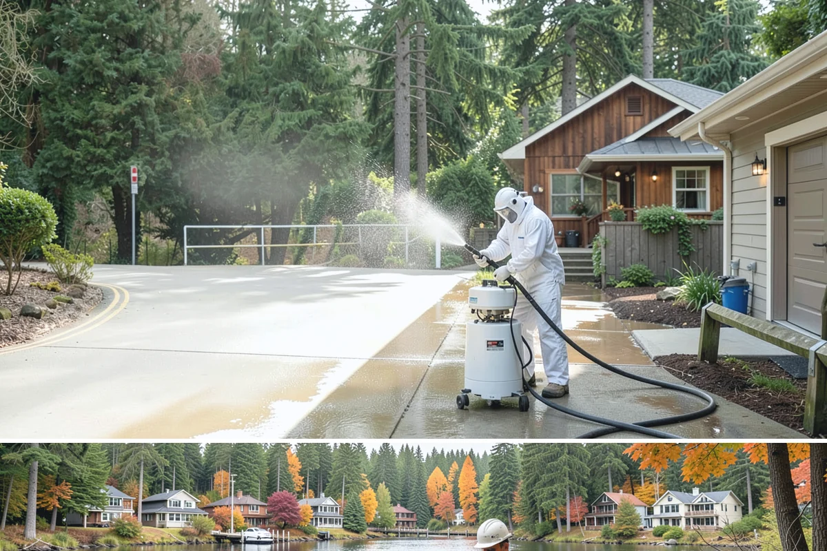 Strip Mall Cleaning in La Conner, Skagit County, WA - A spring and fall cleaning cycle keeps a strip mall presentable through the Northwest's wettest and busiest stretches.