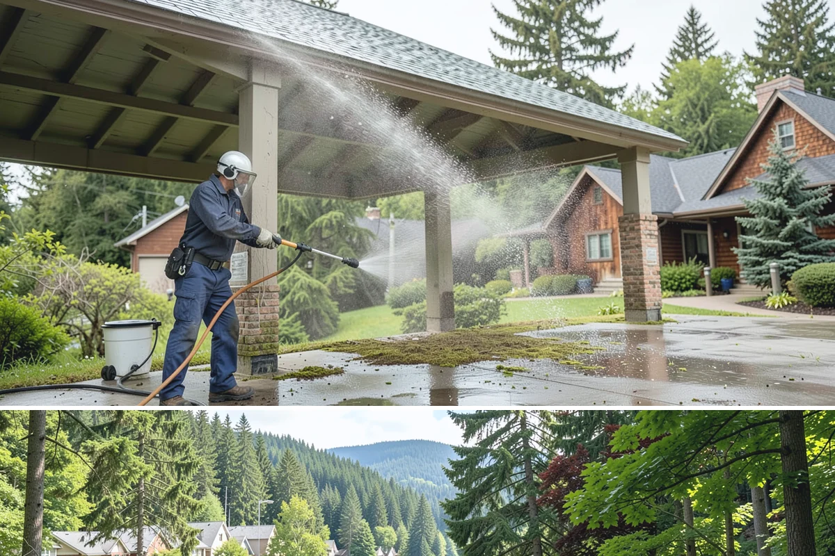 Strip Mall Cleaning in Lake Forest Park, King County, WA - A spring and fall cleaning cycle keeps a strip mall presentable through the Northwest's wettest and busiest stretches.