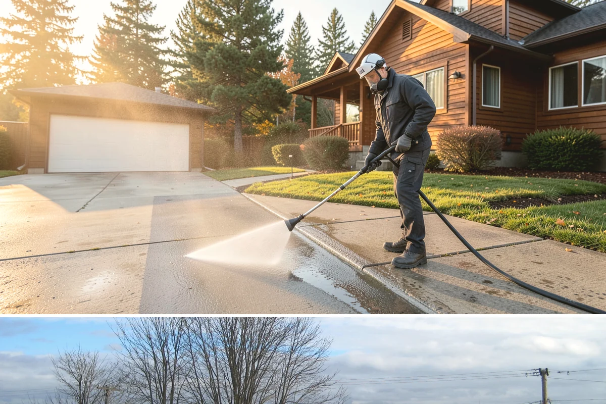 Strip Mall Cleaning in Langley, Island County, WA - A spring and fall cleaning cycle keeps a strip mall presentable through the Northwest's wettest and busiest stretches.
