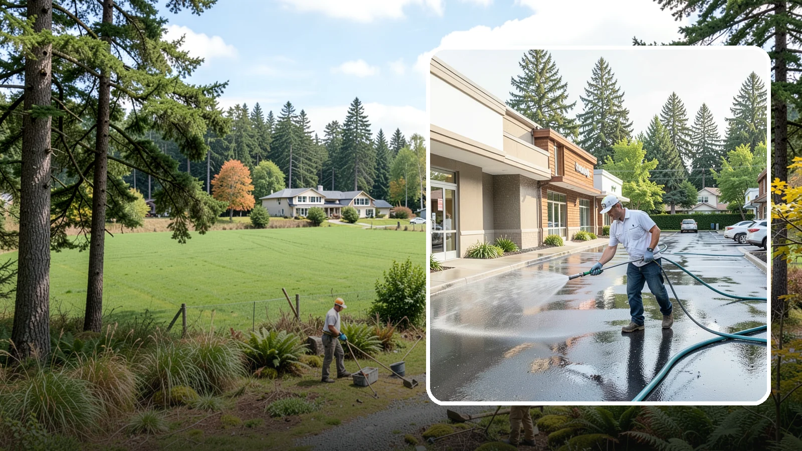 Strip Mall Cleaning in Lyman, Skagit County, WA - Coordinated exterior cleaning for strip malls and plazas that unifies storefronts, sidewalks, and parking fronts under one clean...