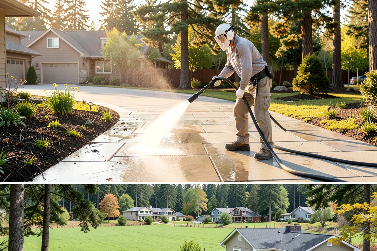 Strip Mall Cleaning in Lyman, Skagit County, WA - A spring and fall cleaning cycle keeps a strip mall presentable through the Northwest's wettest and busiest stretches.