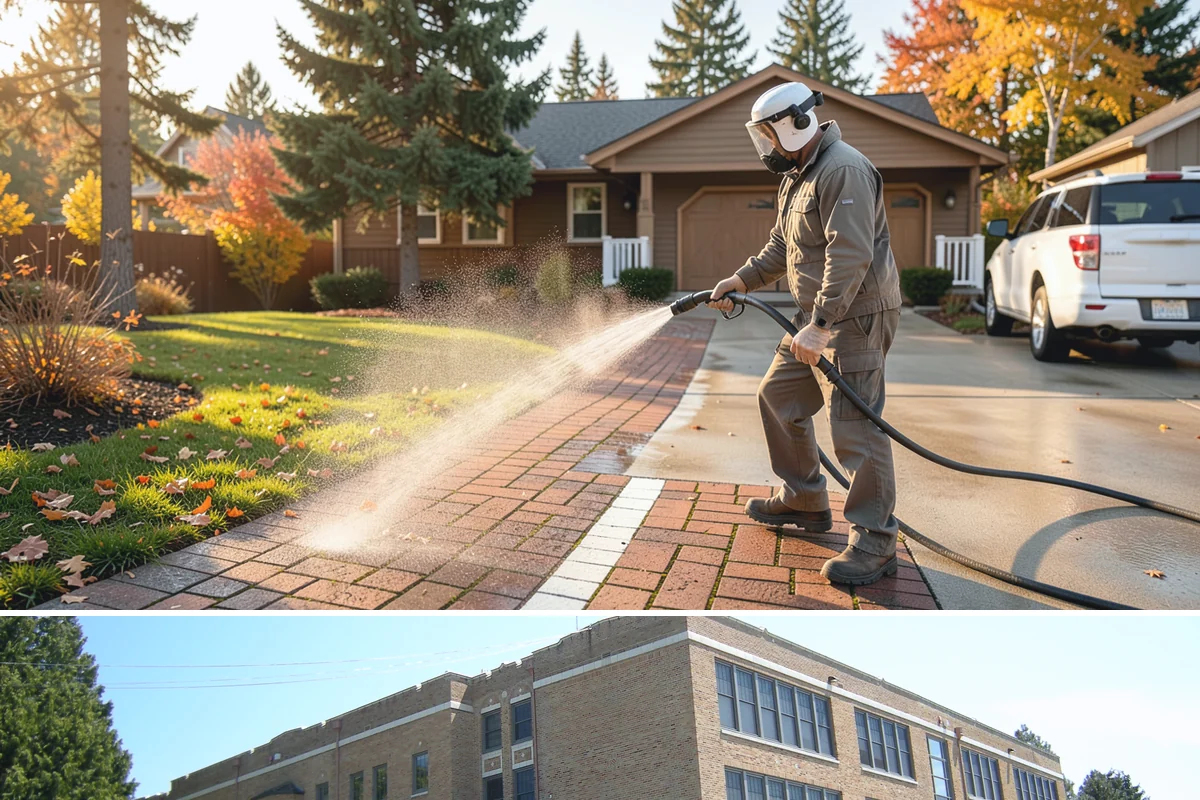 Strip Mall Cleaning in Maple Valley, King County, WA - A spring and fall cleaning cycle keeps a strip mall presentable through the Northwest's wettest and busiest stretches.