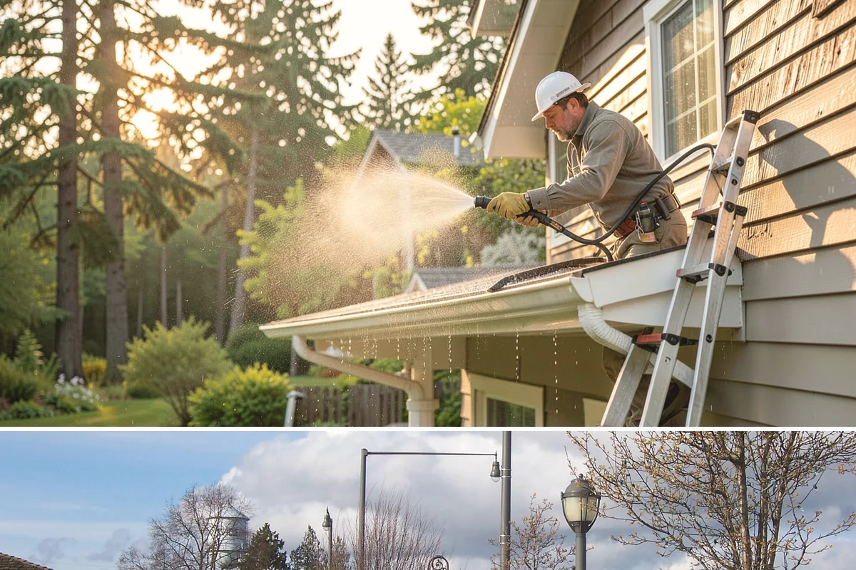 Strip Mall Cleaning in Marysville, Snohomish County, WA - A spring and fall cleaning cycle keeps a strip mall presentable through the Northwest's wettest and busiest stretches.