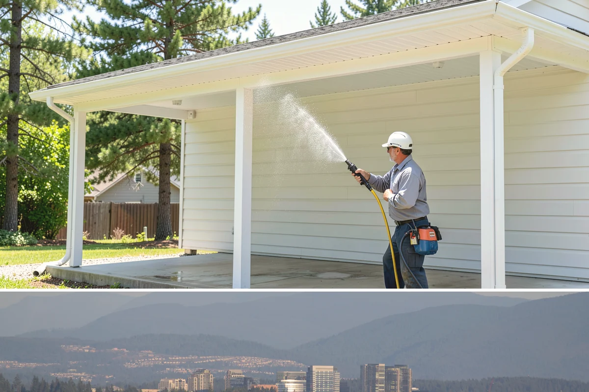 Strip Mall Cleaning in Medina, King County, WA - A spring and fall cleaning cycle keeps a strip mall presentable through the Northwest's wettest and busiest stretches.