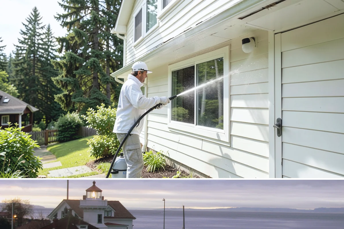 Strip Mall Cleaning in Mukilteo, Snohomish County, WA - A spring and fall cleaning cycle keeps a strip mall presentable through the Northwest's wettest and busiest stretches.