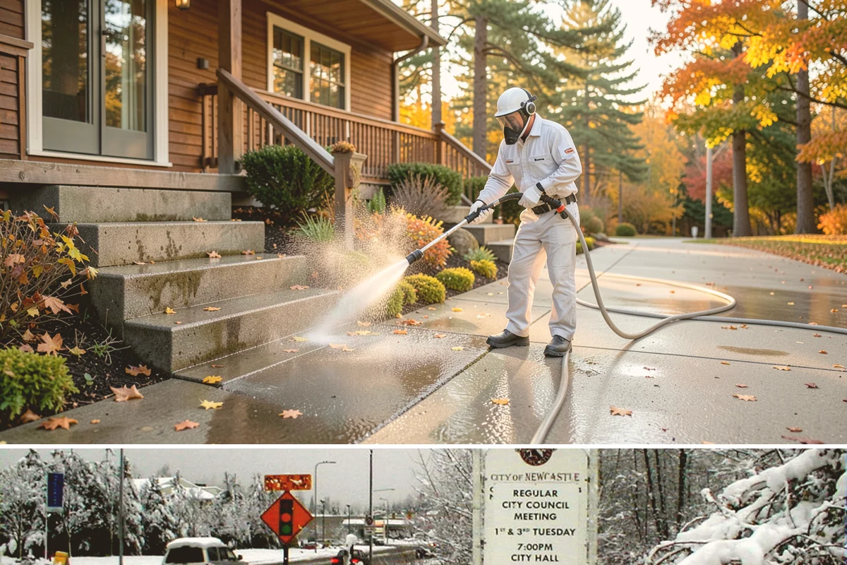 Strip Mall Cleaning in Newcastle, King County, WA - A spring and fall cleaning cycle keeps a strip mall presentable through the Northwest's wettest and busiest stretches.