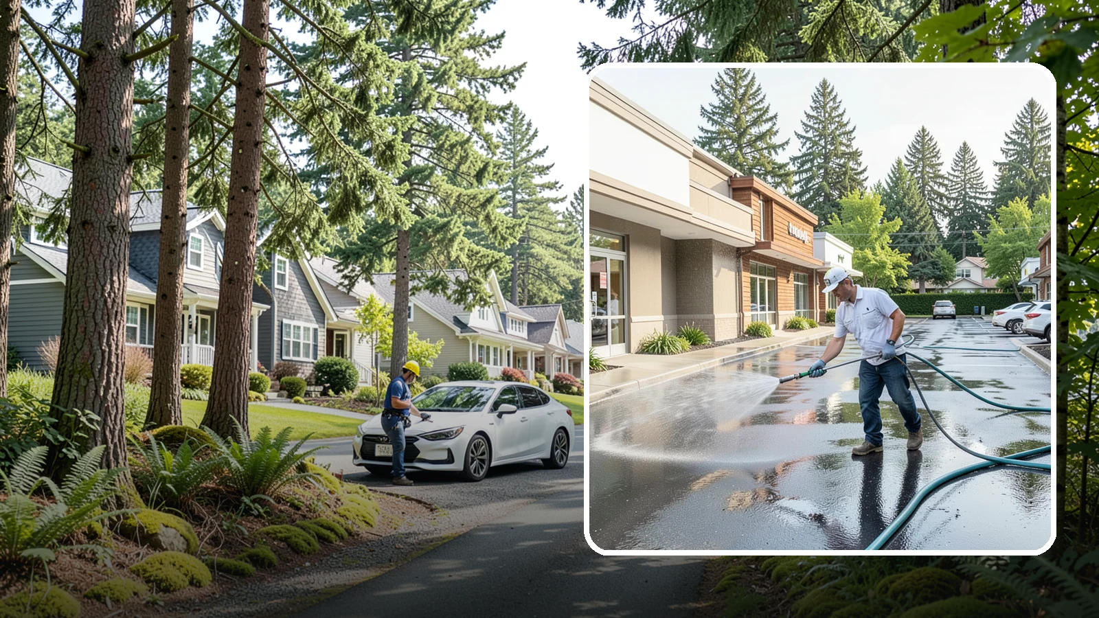 Strip Mall Cleaning in Normandy Park, King County, WA - Coordinated exterior cleaning for strip malls and plazas that unifies storefronts, sidewalks, and parking fronts under one clean...
