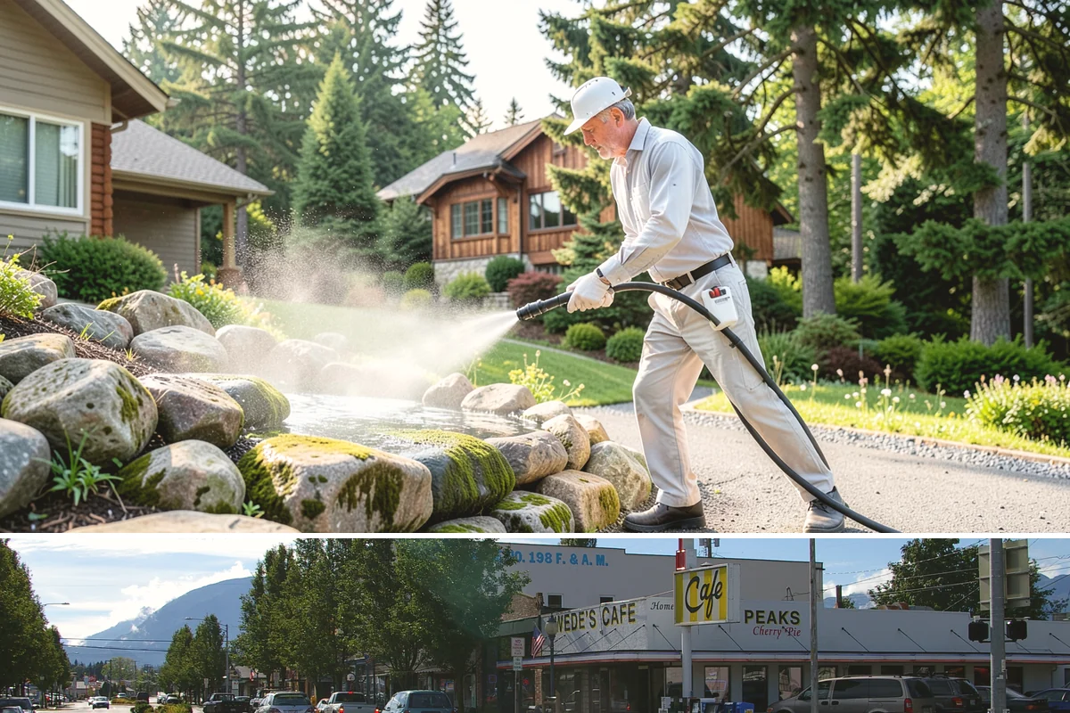 Strip Mall Cleaning in North Bend, King County, WA - A spring and fall cleaning cycle keeps a strip mall presentable through the Northwest's wettest and busiest stretches.