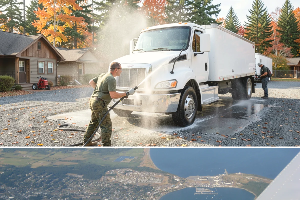 Strip Mall Cleaning in Oak Harbor, Island County, WA - A spring and fall cleaning cycle keeps a strip mall presentable through the Northwest's wettest and busiest stretches.