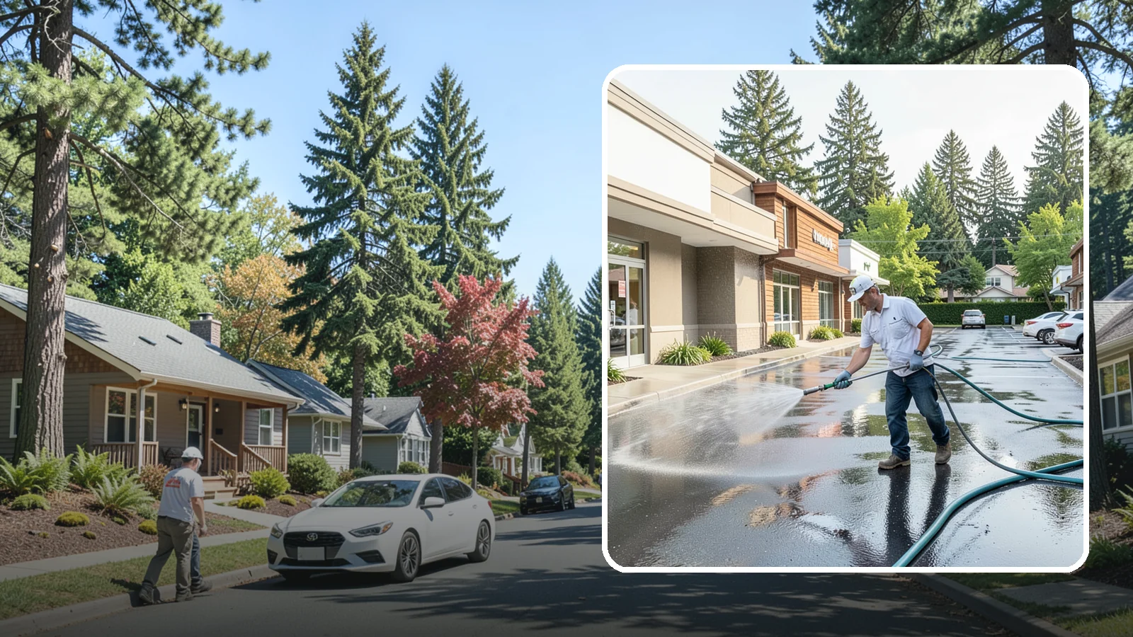 Strip Mall Cleaning in Orting, Pierce County, WA - Coordinated exterior cleaning for strip malls and plazas that unifies storefronts, sidewalks, and parking fronts under one clean...