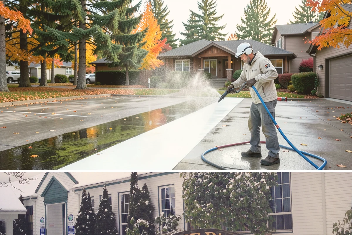 Strip Mall Cleaning in Pacific, King County, WA - A spring and fall cleaning cycle keeps a strip mall presentable through the Northwest's wettest and busiest stretches.