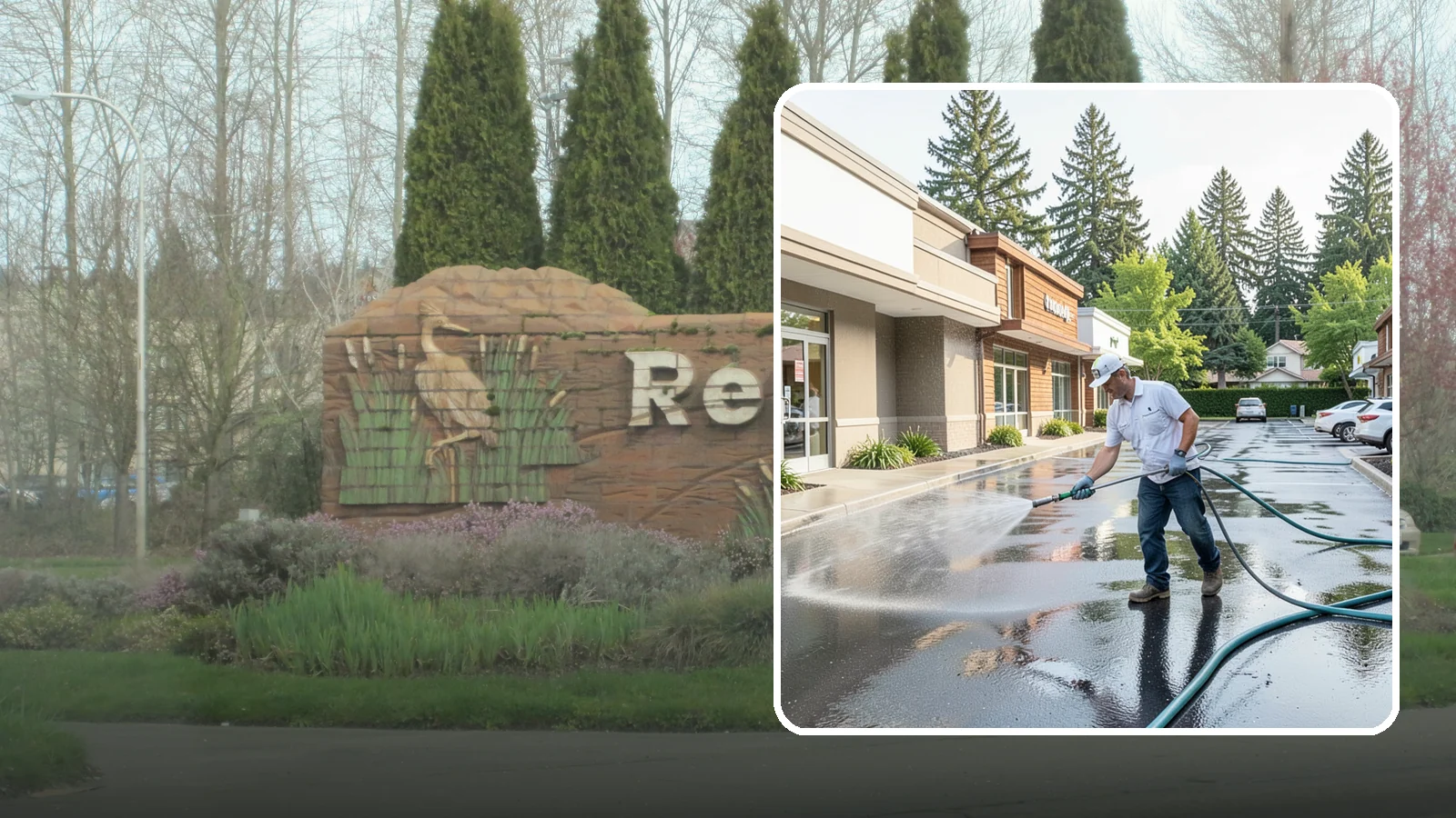 Strip Mall Cleaning in Renton, King County, WA - Coordinated exterior cleaning for strip malls and plazas that unifies storefronts, sidewalks, and parking fronts under one clean...