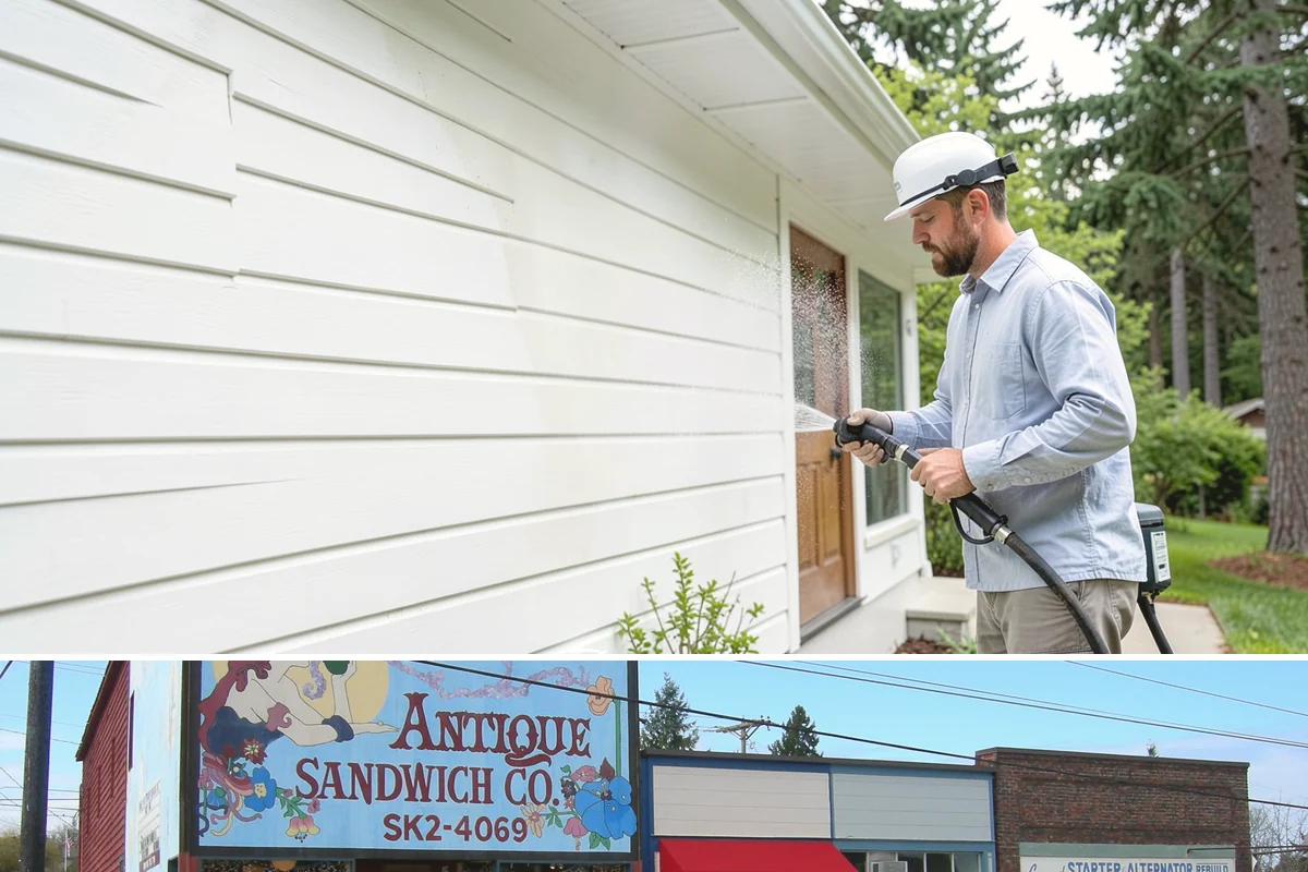 Strip Mall Cleaning in Ruston, Pierce County, WA - A spring and fall cleaning cycle keeps a strip mall presentable through the Northwest's wettest and busiest stretches.