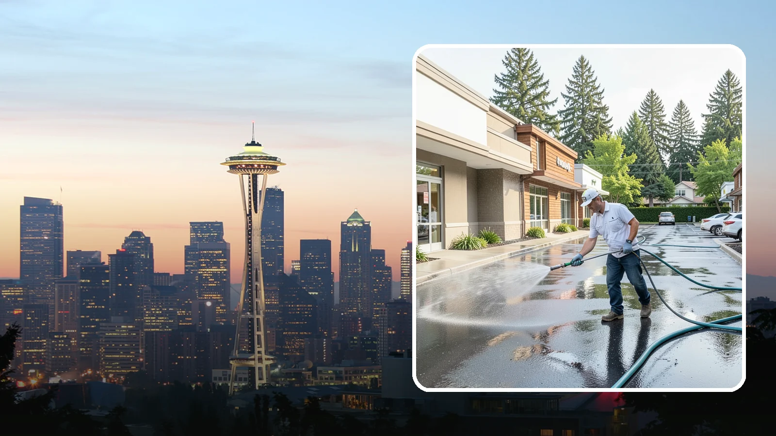 Strip Mall Cleaning in Seattle, King County, WA - Coordinated exterior cleaning for strip malls and plazas that unifies storefronts, sidewalks, and parking fronts under one clean...
