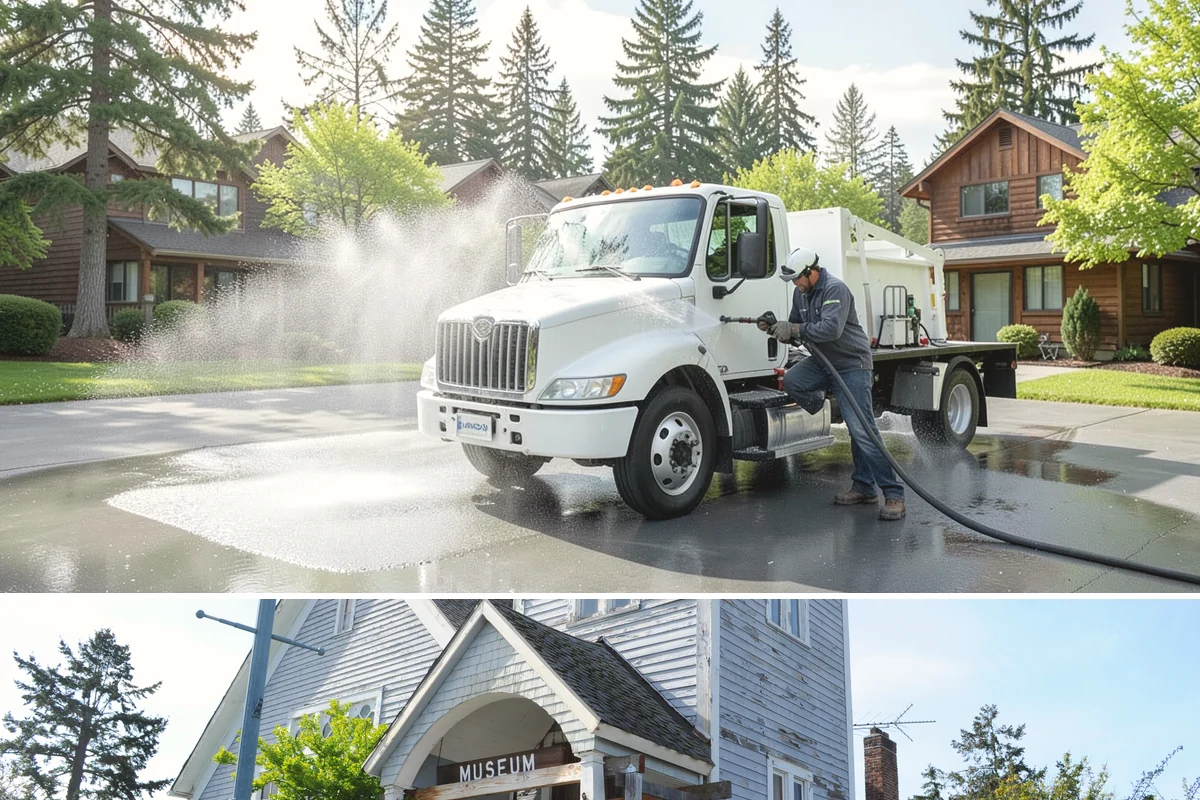 Strip Mall Cleaning in Steilacoom, Pierce County, WA - A spring and fall cleaning cycle keeps a strip mall presentable through the Northwest's wettest and busiest stretches.