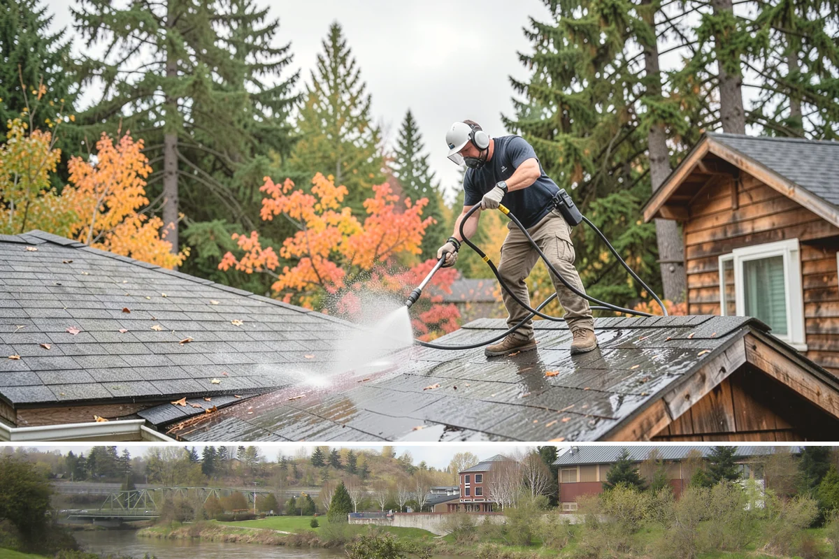 Strip Mall Cleaning in Tukwila, King County, WA - A spring and fall cleaning cycle keeps a strip mall presentable through the Northwest's wettest and busiest stretches.