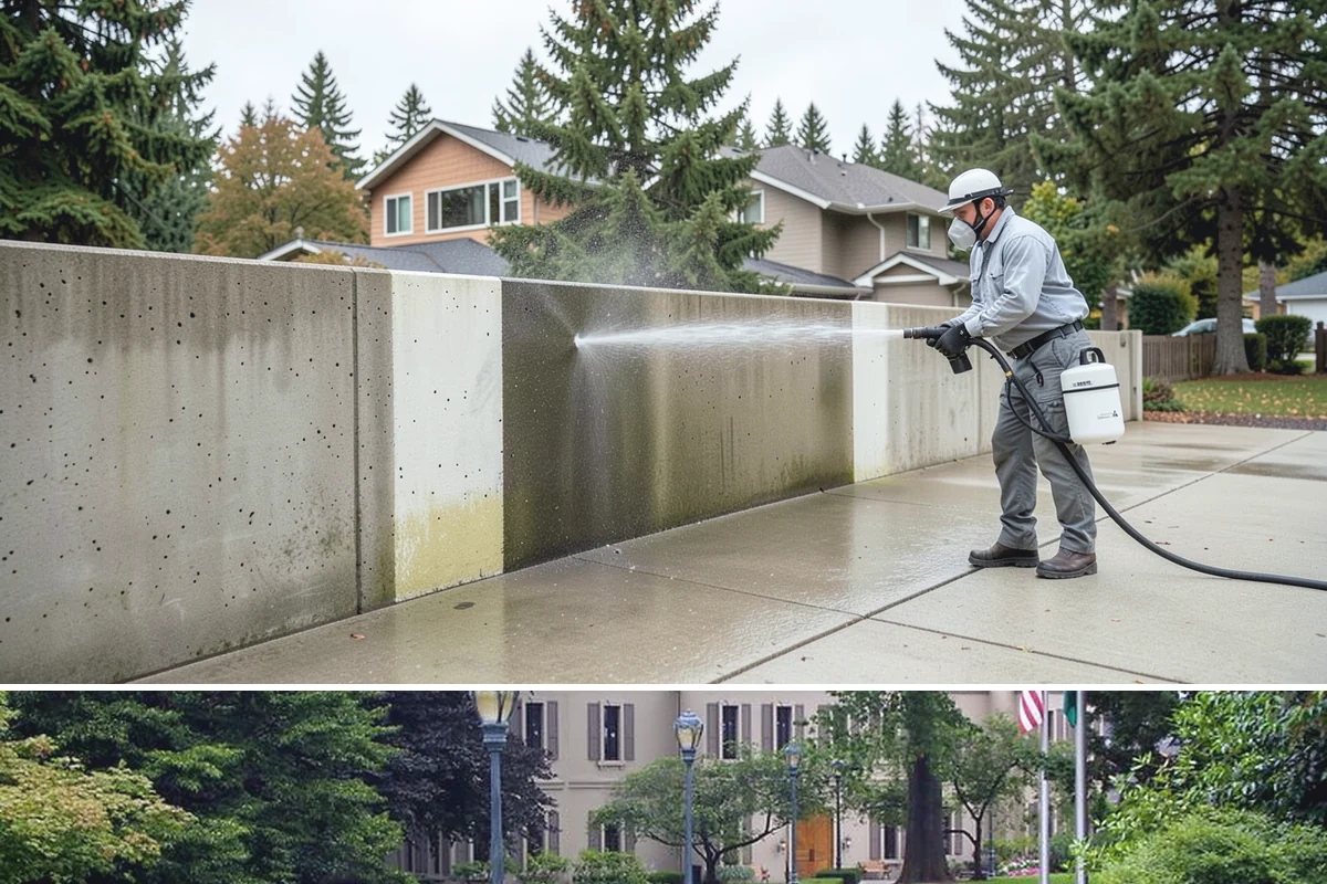 Strip Mall Cleaning in Woodinville, King County, WA - A spring and fall cleaning cycle keeps a strip mall presentable through the Northwest's wettest and busiest stretches.