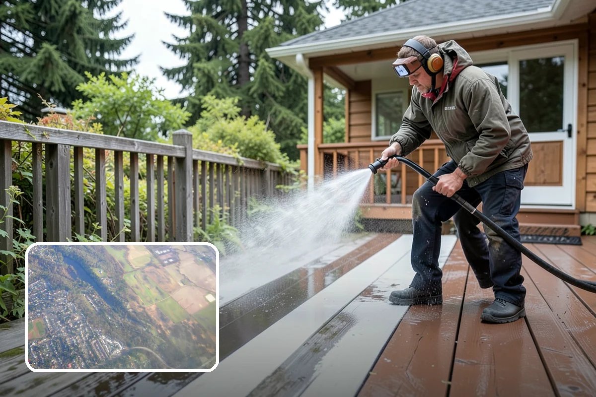 Stucco House Washing in Algona, King County, WA - Reaches algae hidden in the textured surface