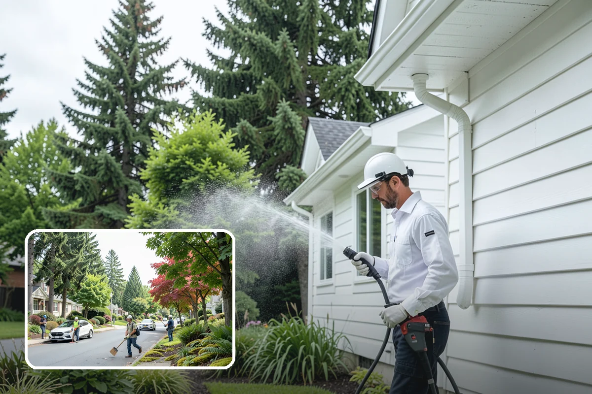 Stucco House Washing in Beaux Arts Village, King County, WA - Reaches algae hidden in the textured surface