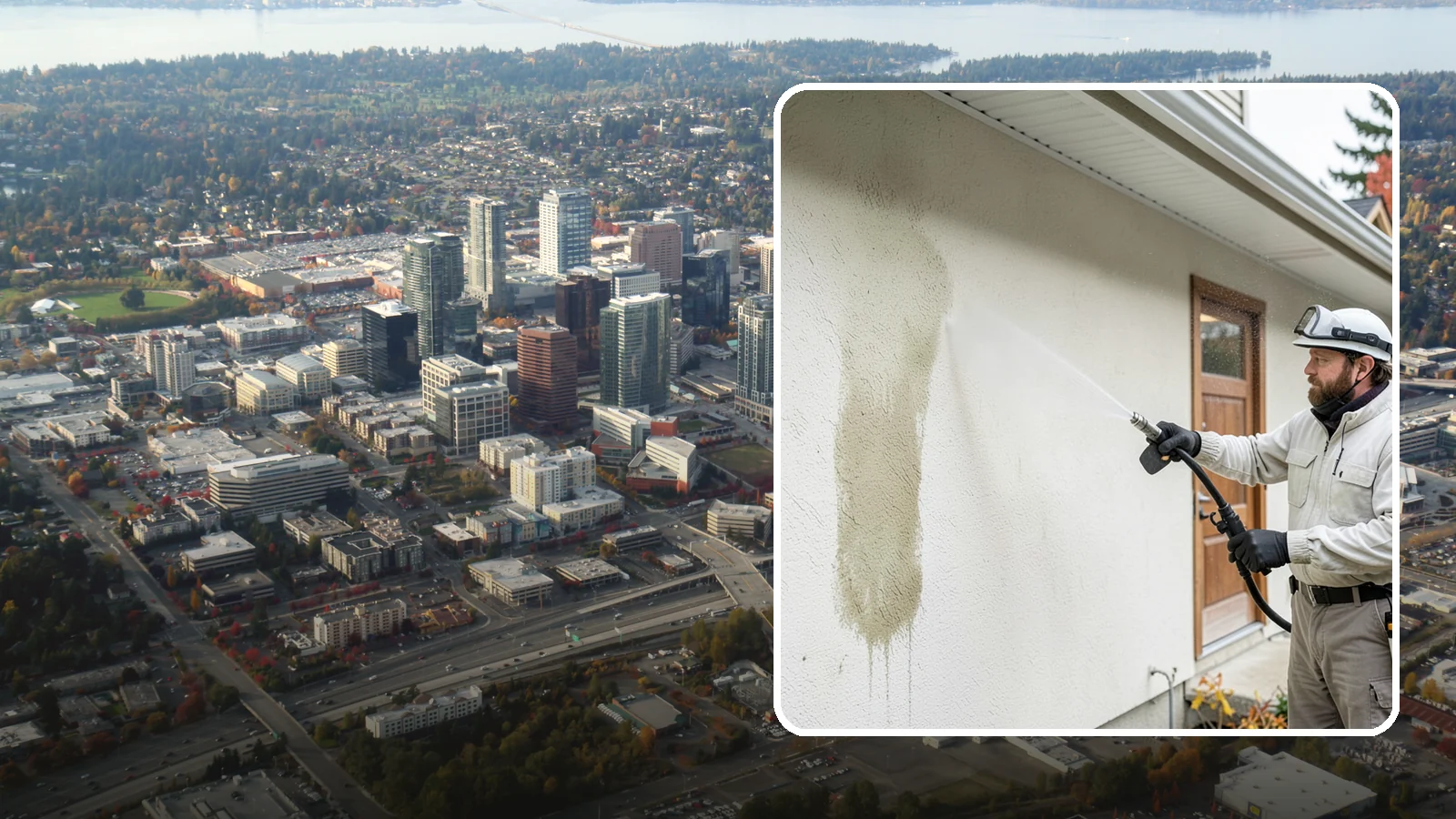 Stucco House Washing in Bellevue, King County, WA - Stucco house washing gently lifts mildew and algae from textured walls without cracking the finish or forcing water inside.