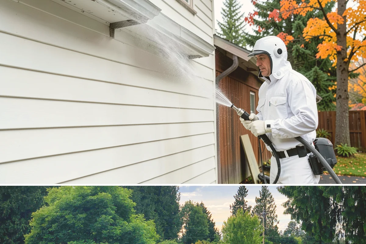 Stucco House Washing in Bonney Lake, Pierce County, WA - Clean during the warm, drier months so the porous stucco dries thoroughly and resists new growth.
