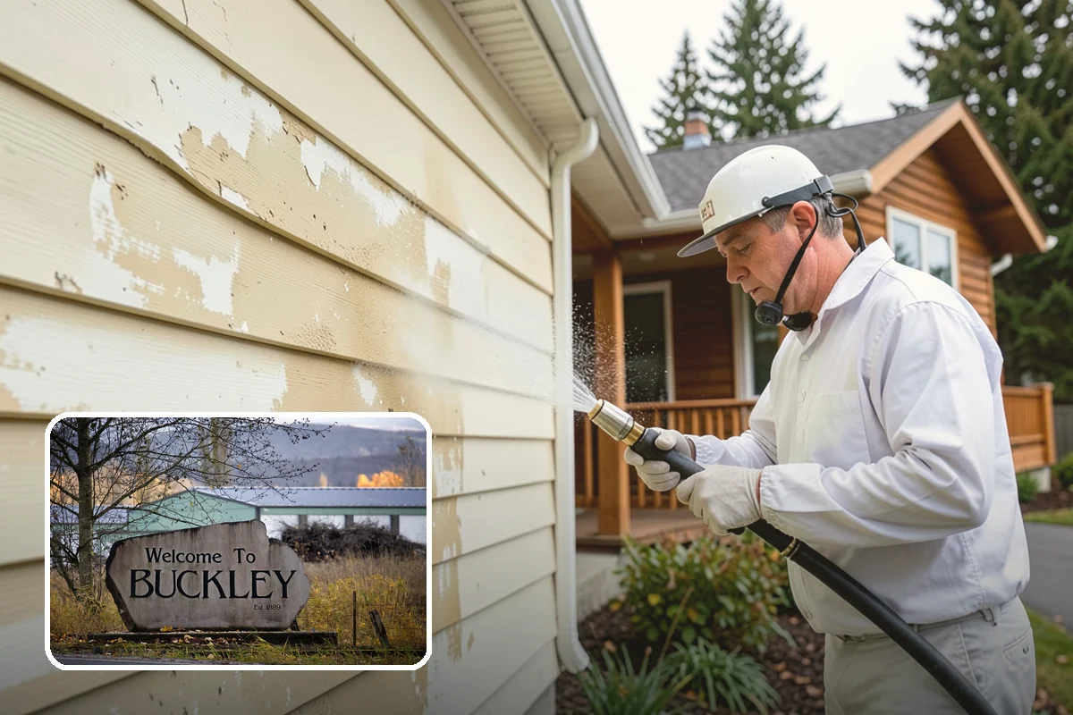 Stucco House Washing in Buckley, Pierce County, WA - Reaches algae hidden in the textured surface