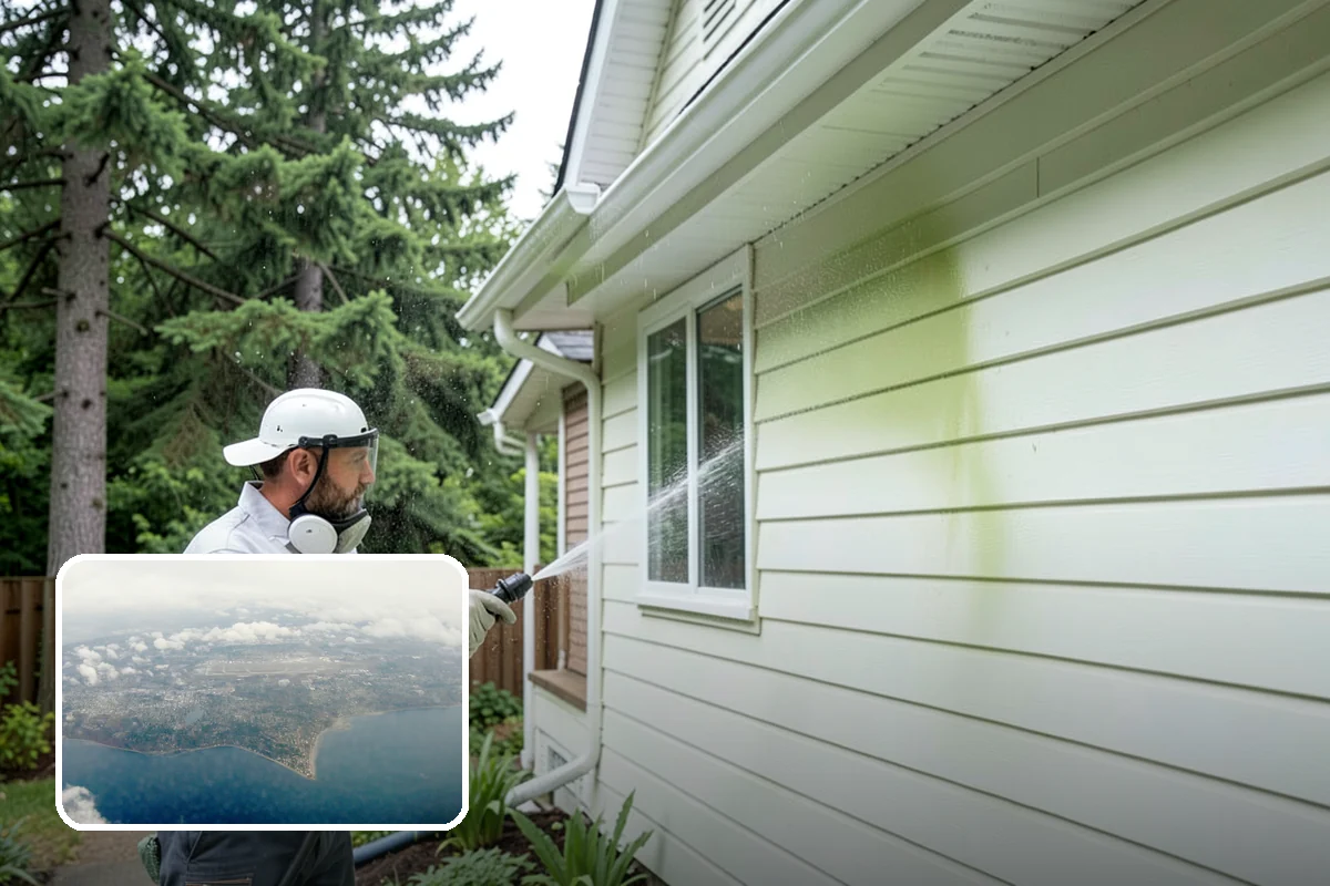 Stucco House Washing in Burien, King County, WA - Reaches algae hidden in the textured surface