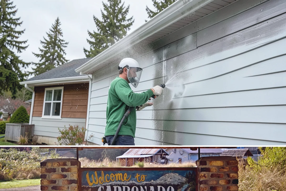 Stucco House Washing in Carbonado, Pierce County, WA - Clean during the warm, drier months so the porous stucco dries thoroughly and resists new growth.