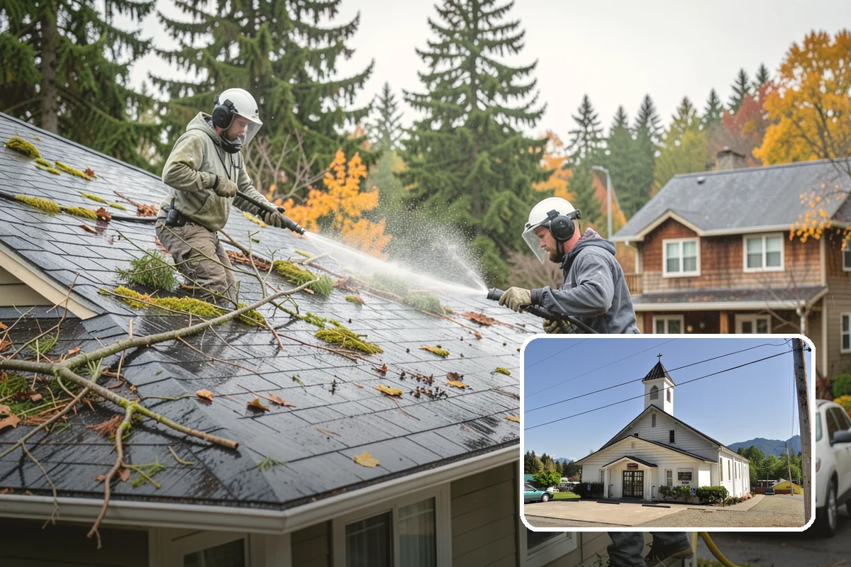 Stucco House Washing in Concrete, Skagit County, WA - Reaches algae hidden in the textured surface