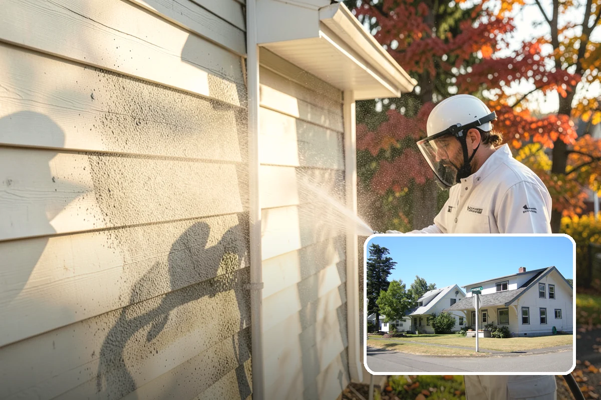 Stucco House Washing in DuPont, Pierce County, WA - Reaches algae hidden in the textured surface