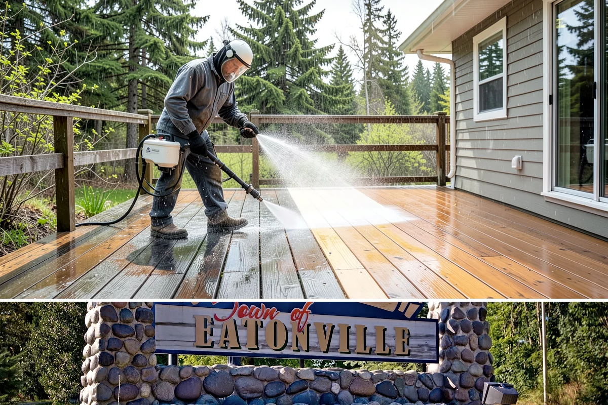 Stucco House Washing in Eatonville, Pierce County, WA - Clean during the warm, drier months so the porous stucco dries thoroughly and resists new growth.