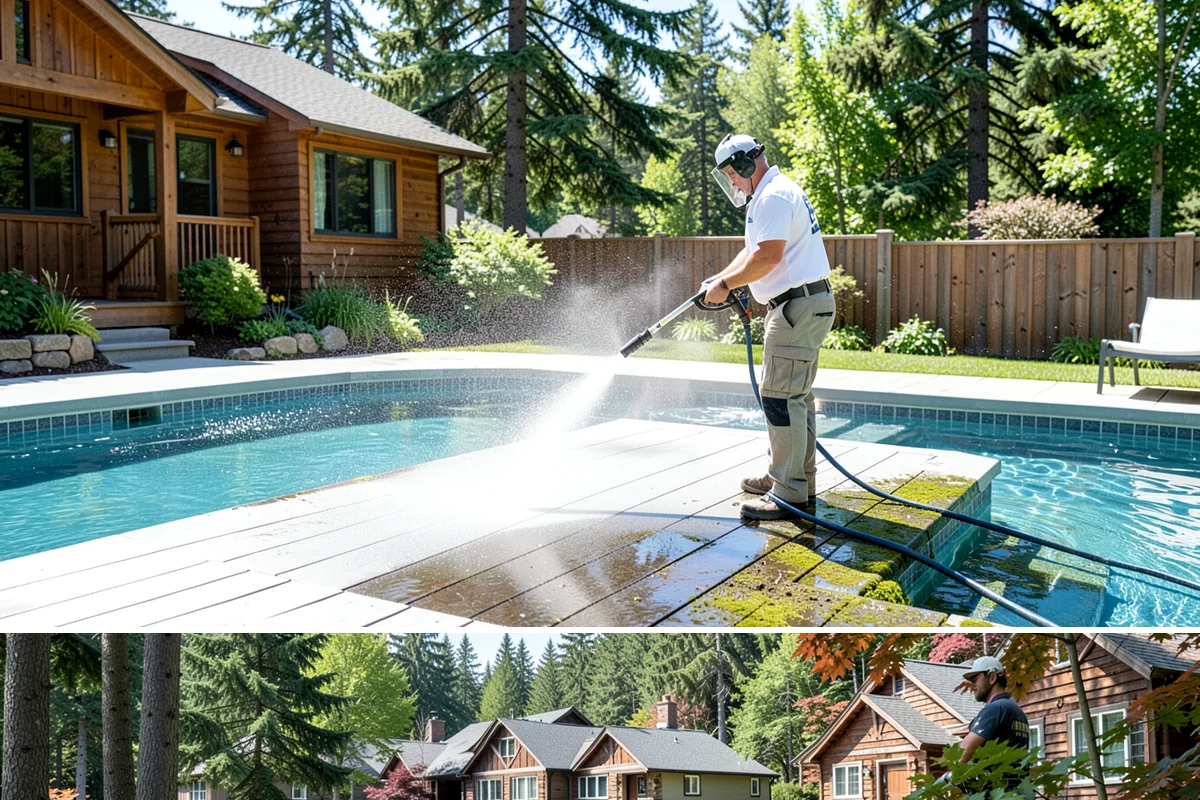 Stucco House Washing in Edgewood, Pierce County, WA - Clean during the warm, drier months so the porous stucco dries thoroughly and resists new growth.