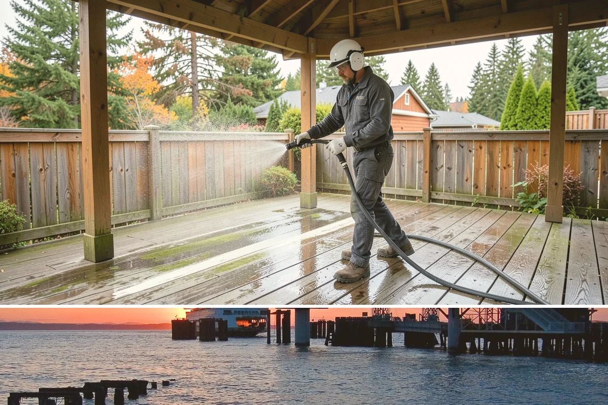 Stucco House Washing in Edmonds, Snohomish County, WA - Clean during the warm, drier months so the porous stucco dries thoroughly and resists new growth.