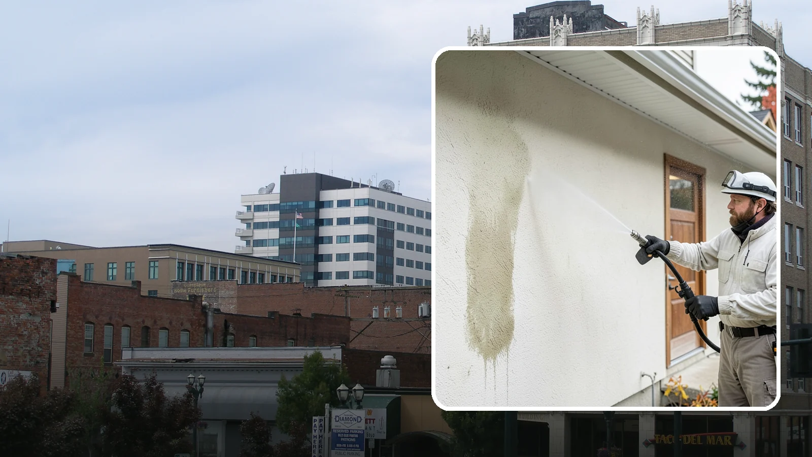 Stucco House Washing in Everett, Snohomish County, WA - Stucco house washing gently lifts mildew and algae from textured walls without cracking the finish or forcing water inside.