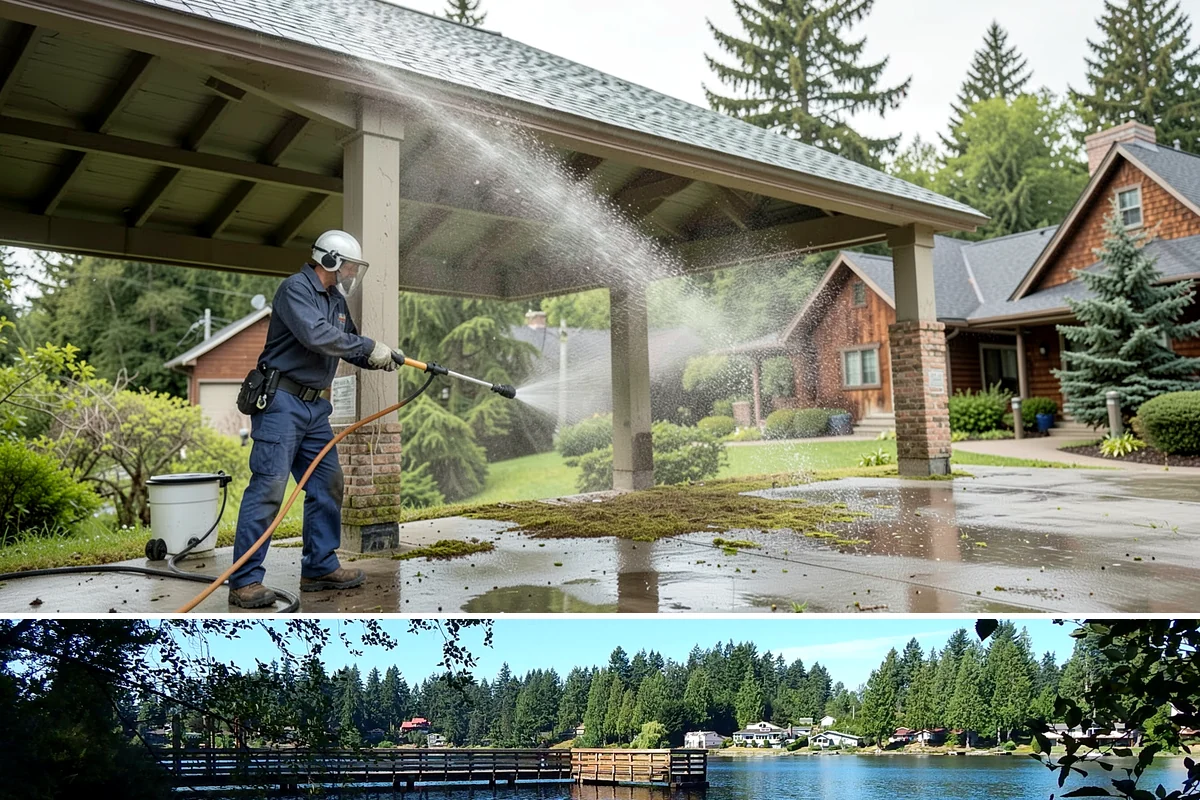 Stucco House Washing in Federal Way, King County, WA - Clean during the warm, drier months so the porous stucco dries thoroughly and resists new growth.