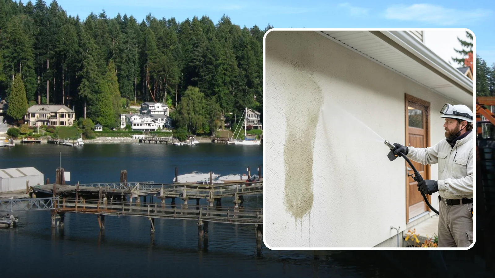 Stucco House Washing in Gig Harbor, Pierce County, WA - Stucco house washing gently lifts mildew and algae from textured walls without cracking the finish or forcing water inside.
