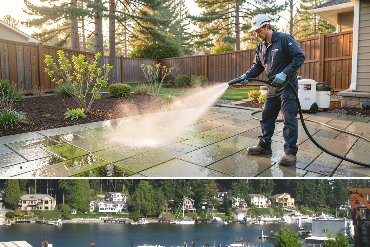 Stucco House Washing in Gig Harbor, Pierce County, WA - Clean during the warm, drier months so the porous stucco dries thoroughly and resists new growth.