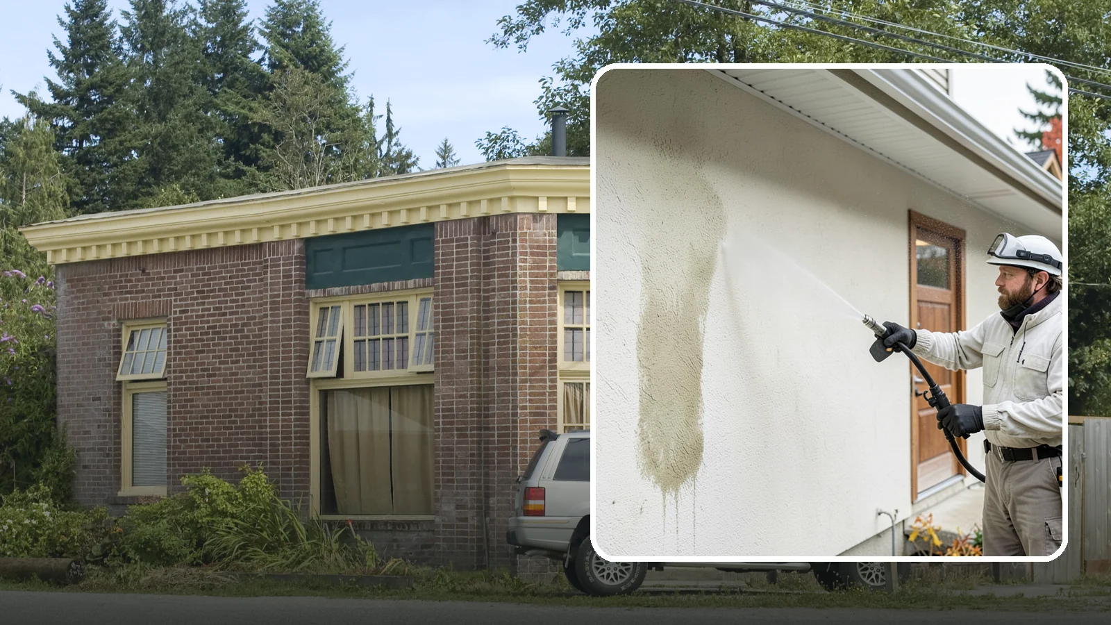 Stucco House Washing in Hamilton, Skagit County, WA - Stucco house washing gently lifts mildew and algae from textured walls without cracking the finish or forcing water inside.