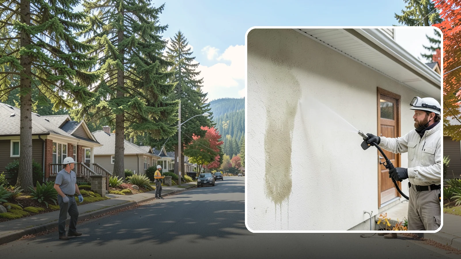Stucco House Washing in Hunts Point, King County, WA - Stucco house washing gently lifts mildew and algae from textured walls without cracking the finish or forcing water inside.