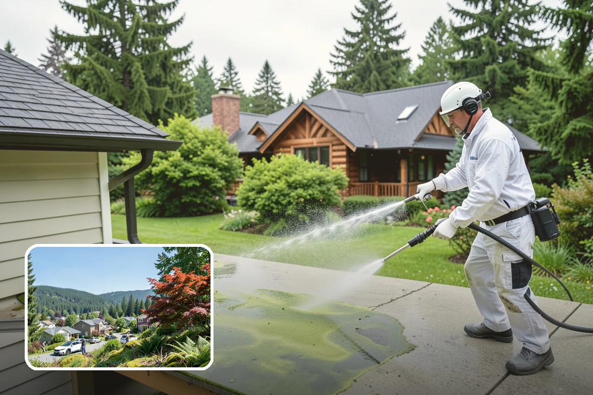 Stucco House Washing in Index, Snohomish County, WA - Reaches algae hidden in the textured surface