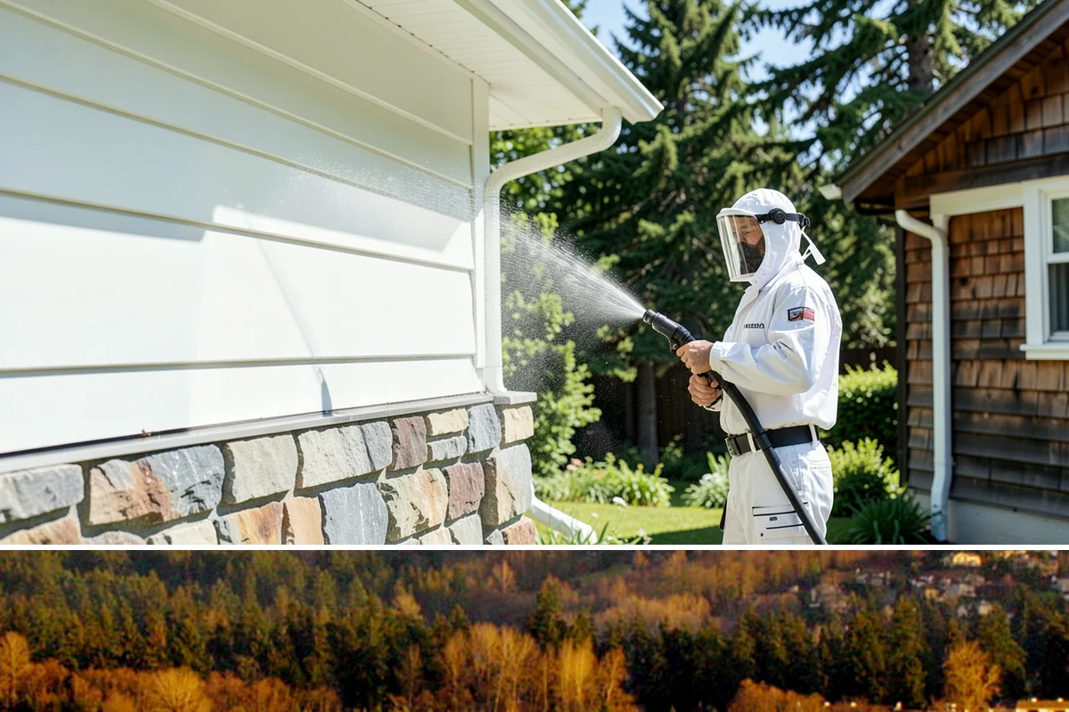 Stucco House Washing in Kenmore, King County, WA - Clean during the warm, drier months so the porous stucco dries thoroughly and resists new growth.