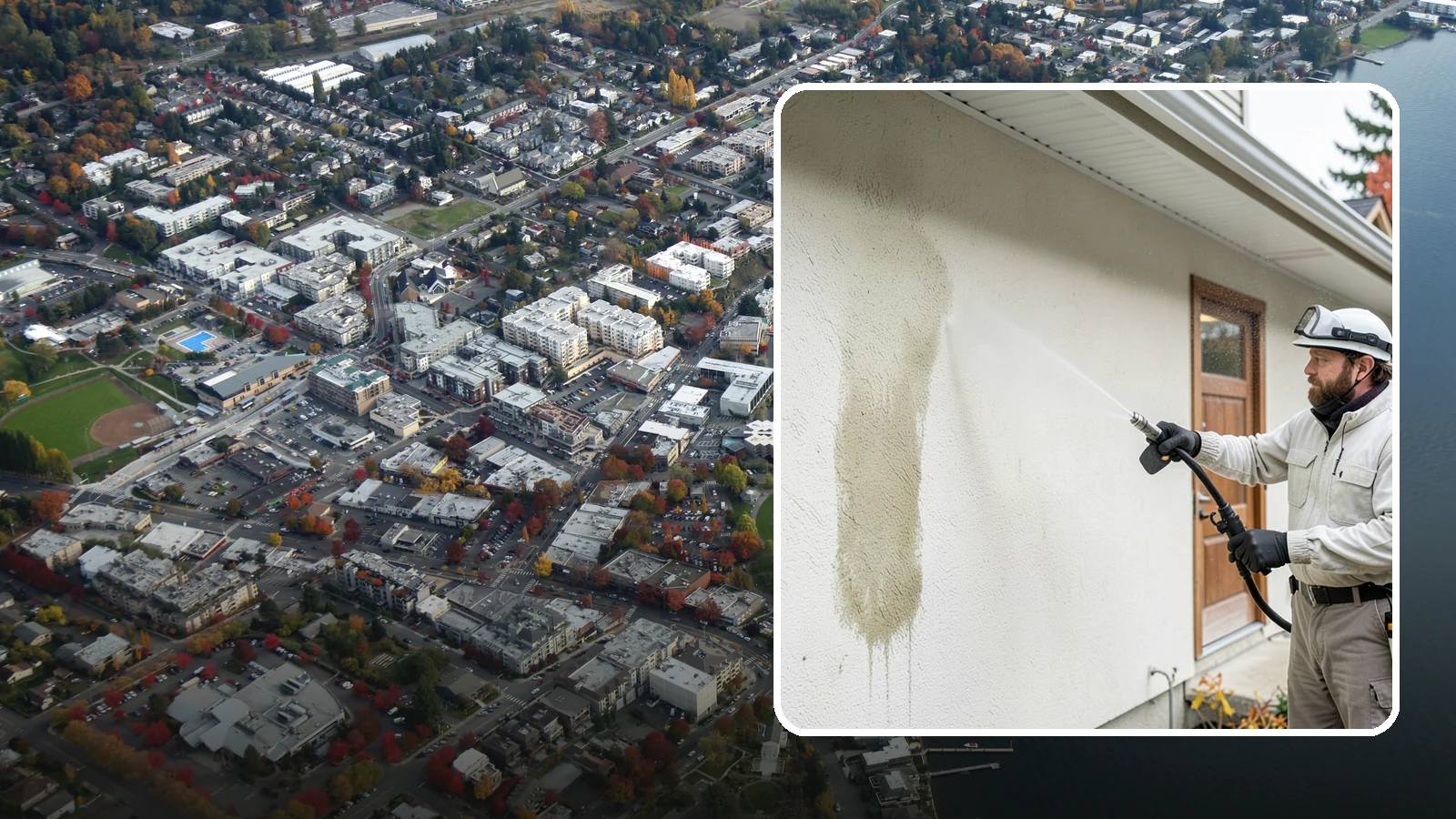 Stucco House Washing in Kirkland, King County, WA - Stucco house washing gently lifts mildew and algae from textured walls without cracking the finish or forcing water inside.