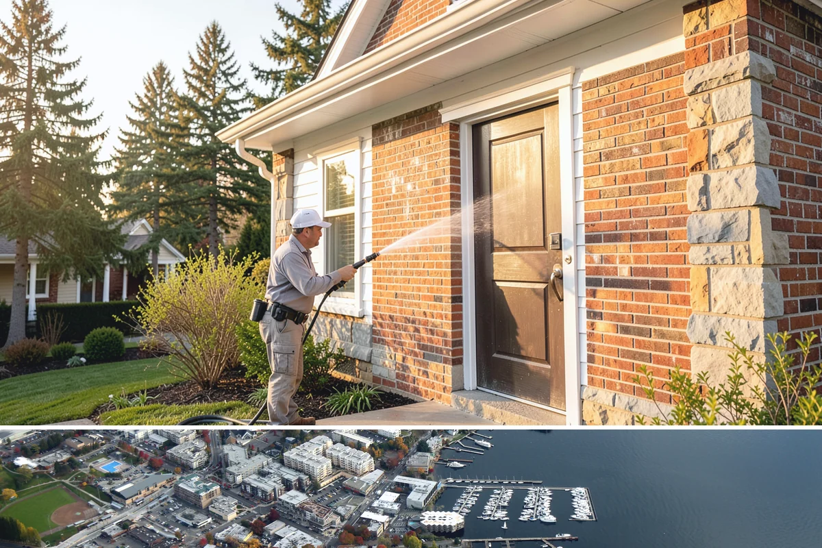 Stucco House Washing in Kirkland, King County, WA - Clean during the warm, drier months so the porous stucco dries thoroughly and resists new growth.