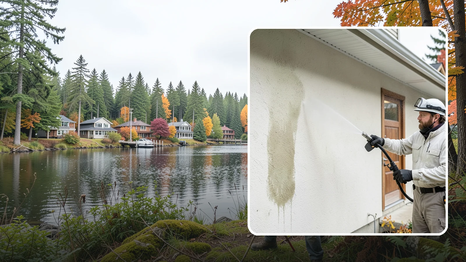 Stucco House Washing in La Conner, Skagit County, WA - Stucco house washing gently lifts mildew and algae from textured walls without cracking the finish or forcing water inside.