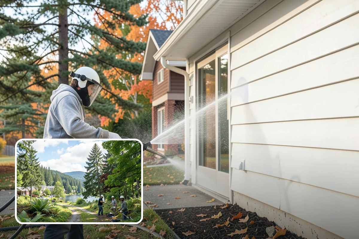 Stucco House Washing in Lake Forest Park, King County, WA - Reaches algae hidden in the textured surface