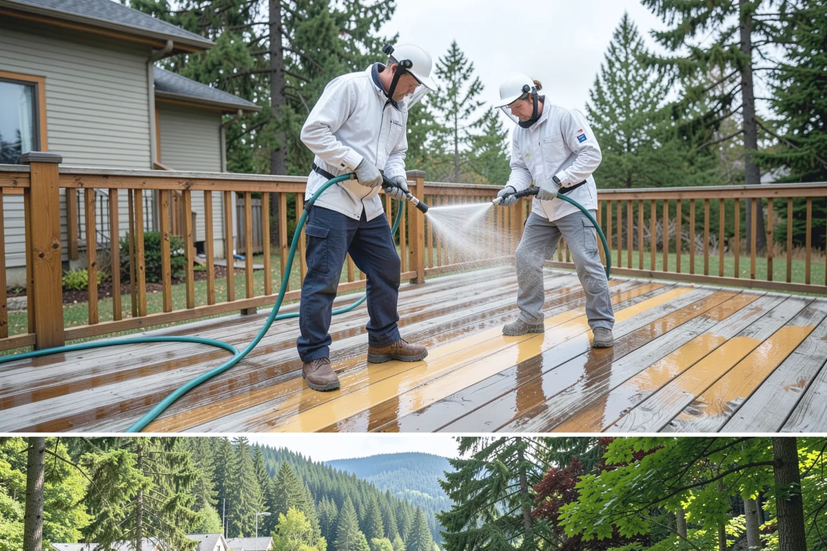 Stucco House Washing in Lake Forest Park, King County, WA - Clean during the warm, drier months so the porous stucco dries thoroughly and resists new growth.