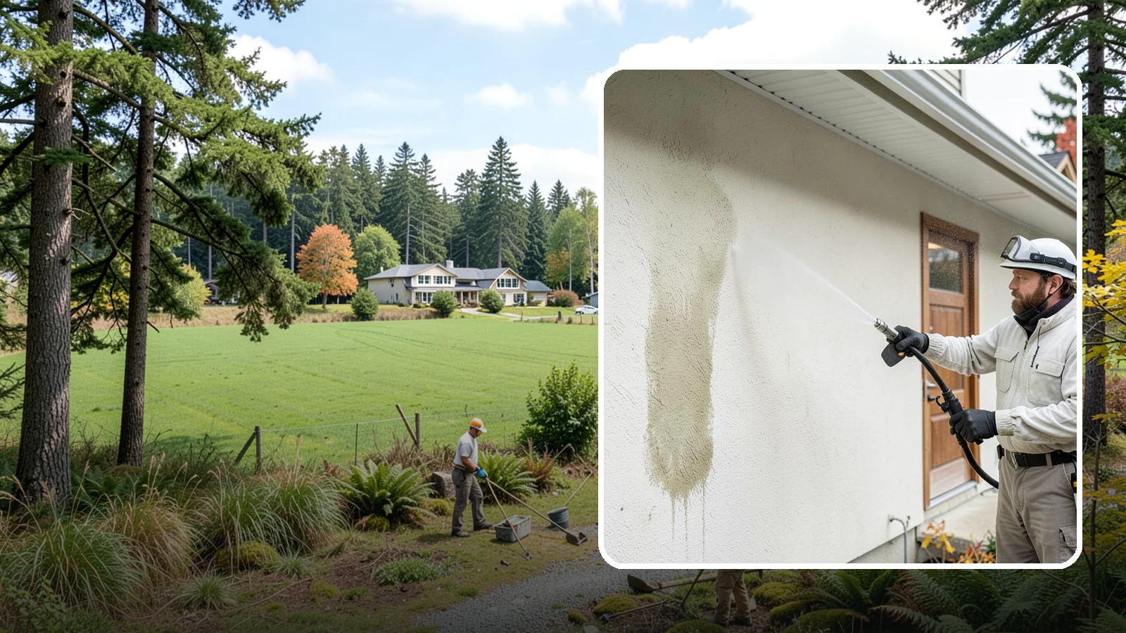 Stucco House Washing in Lyman, Skagit County, WA - Stucco house washing gently lifts mildew and algae from textured walls without cracking the finish or forcing water inside.